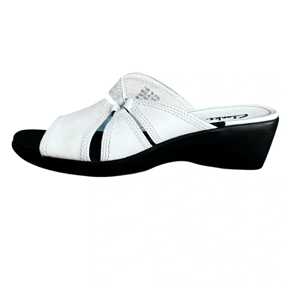 Clarks Women's White Leather Slide Sandals Open Toe 7